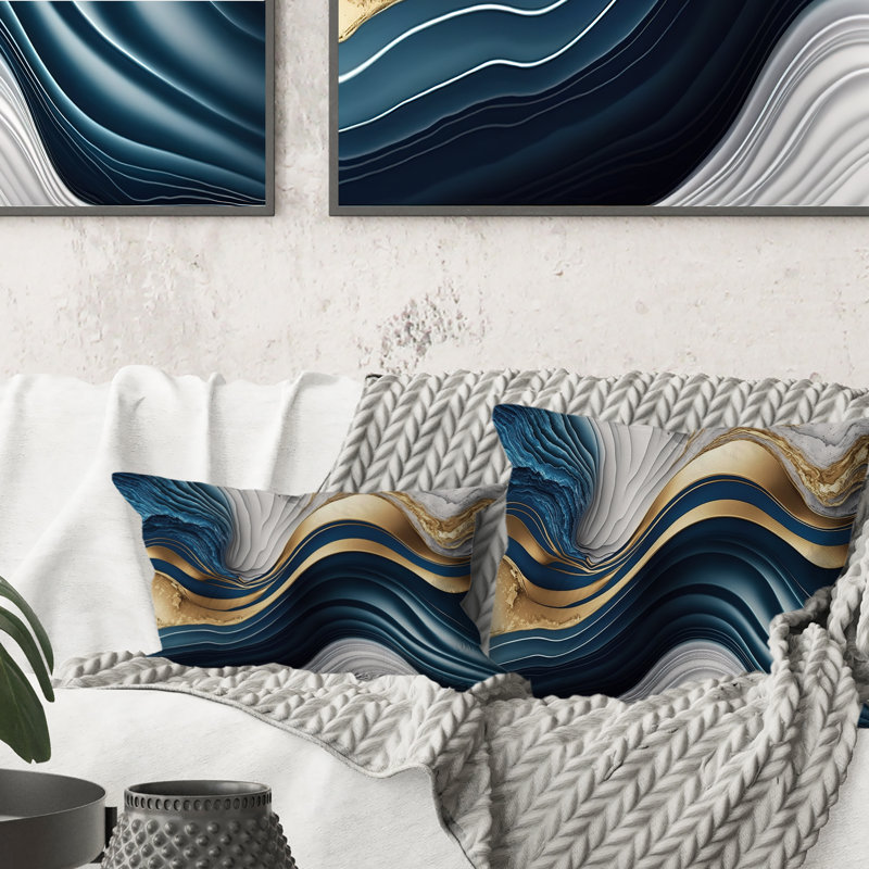 Abstract Geode Waves Blue I - Abstract Printed Throw Pillow