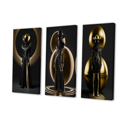 «Contemporary Golden Sphere Blackness I», reproduction sur toile 3 pièces