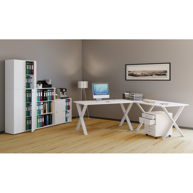 L-Shaped Writing Desk, 76cm H x 160cm W x 50cm D, Black/White