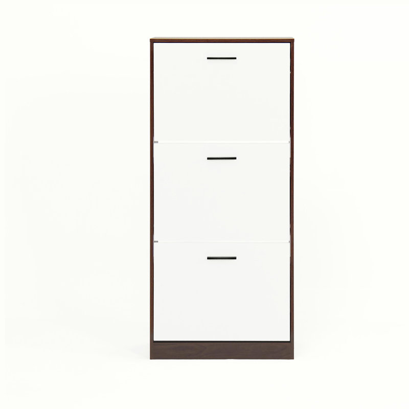 Armoire de rangement pour chaussures autoportante avec 3 portes rabattables - Organisateur étroit pour entrée avec tablettes réglables