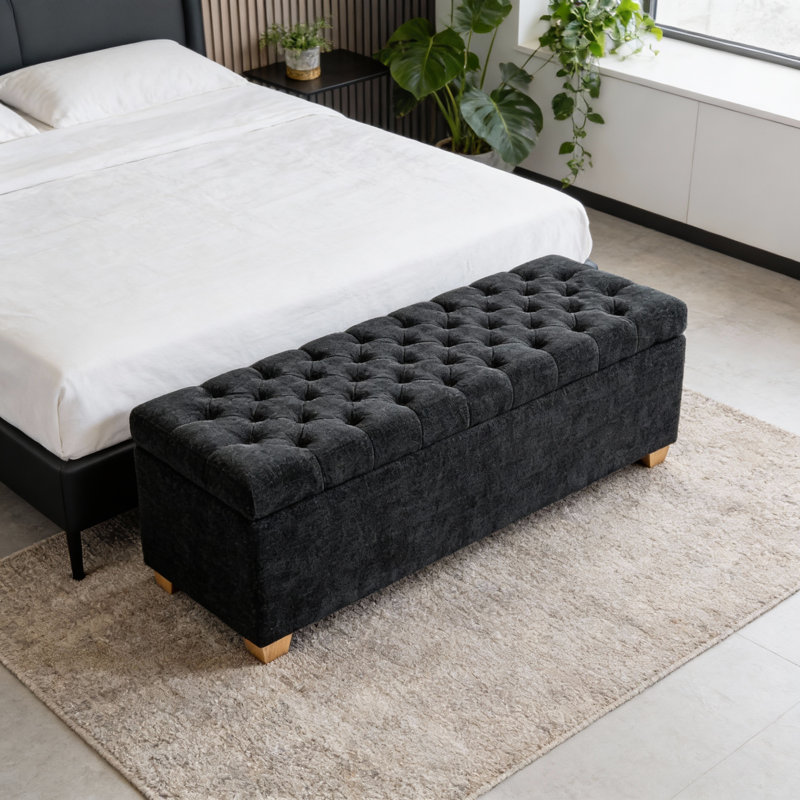 Banc de repose-pieds capitonné l 60,2 po, Noir
