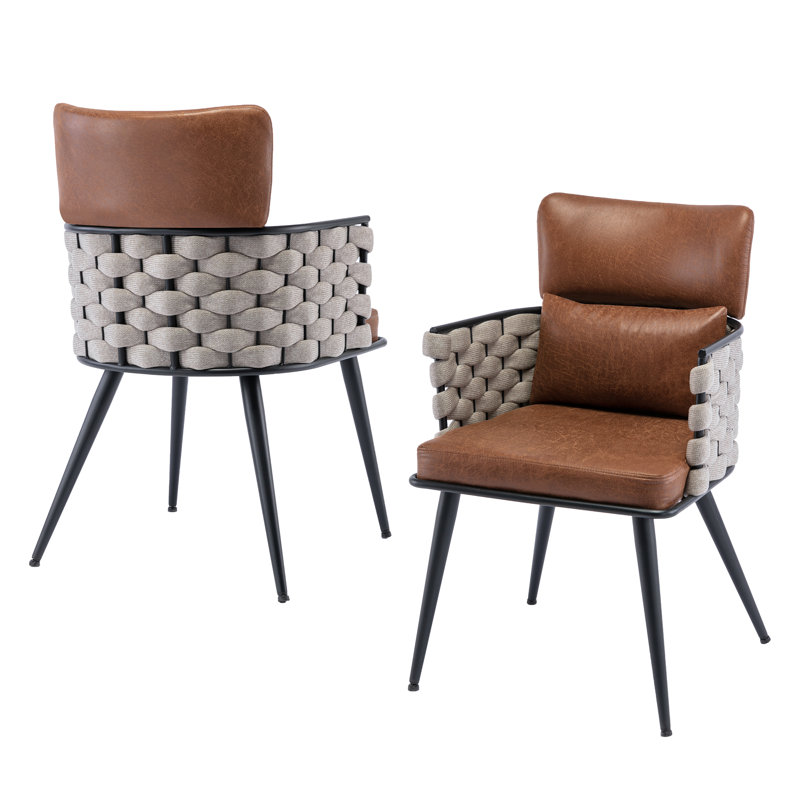 Chaise avec accoudoirs à dossier rembourré Jonn, Brun