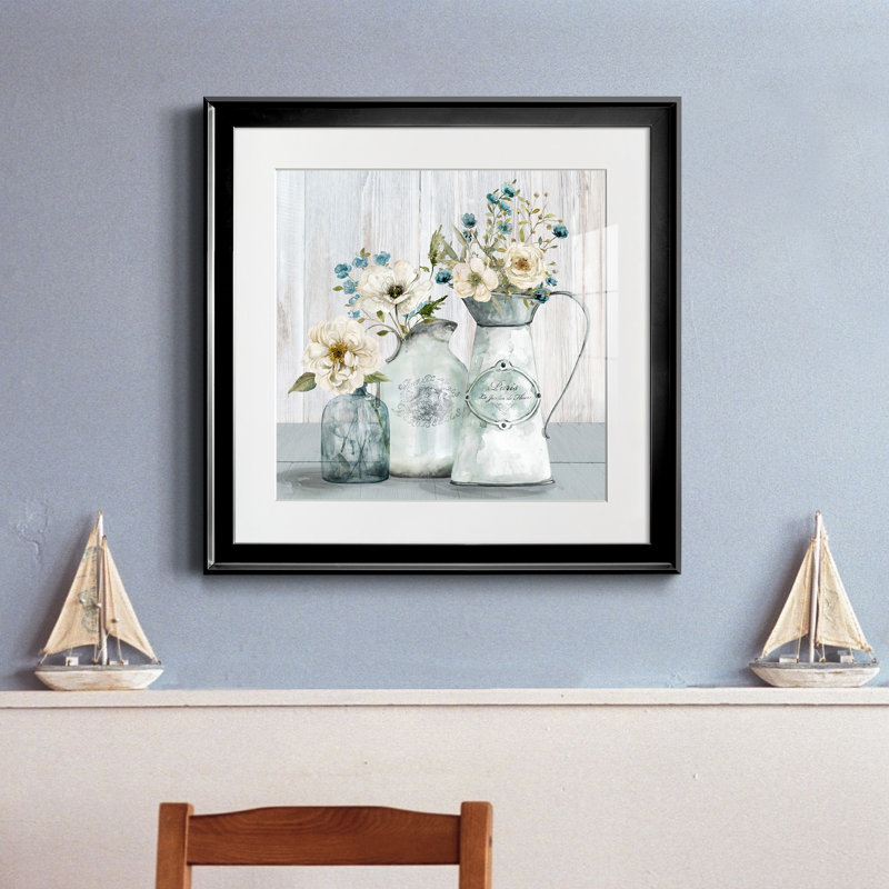 Fleurs de jardin françaises I - Peinture avec cadre photo, H 17,5 po x l 17,5 po x P 1,5 po, Toile avec cadre noir