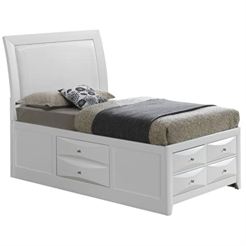 Lit plateforme tapissier Marilla, Blanc, Simple