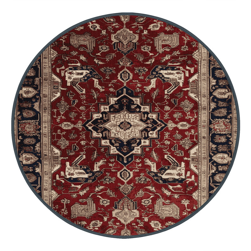 Tapis persan noir lavable à la machine, Rond 4 pi