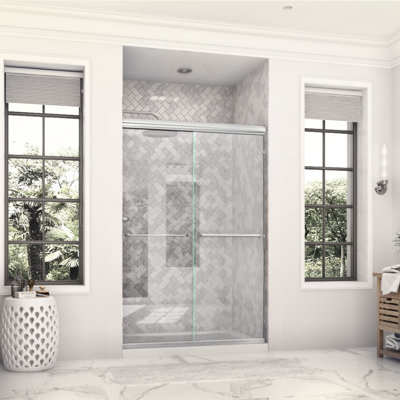 Eurolite l 48 po x H 70,5 po Porte de douche coulissante sans cadre en chrome avec verre transparent épais de 3/8 po (10 mm)