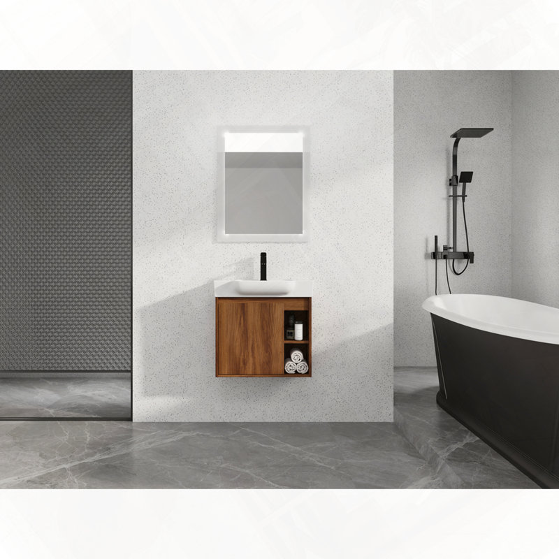 Wall-Mounted Bathroom Vanity With Ceramic Sink Soft-Close Door, 24', Brown Ebony