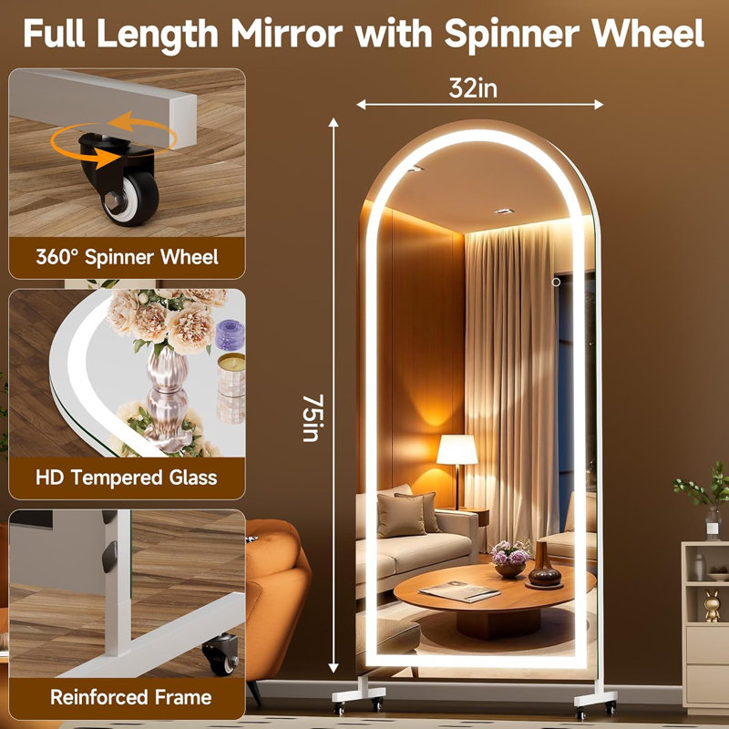 Miroir arqué à DEL sur 360 ° Home Gym, 75 po x 31 po