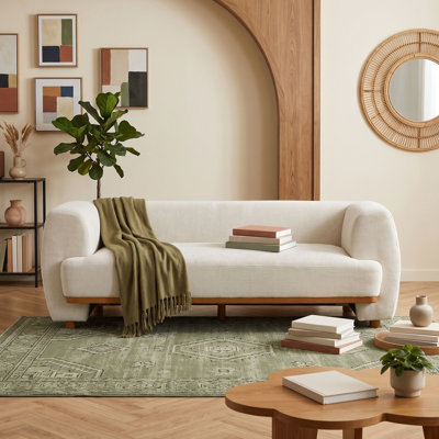 Modern Curved Upholstered Sofa with Comfortable Seating and Wood Base For Living Room