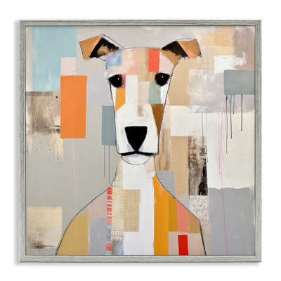 Az-111-Collage abstrait de visage de chien encadré