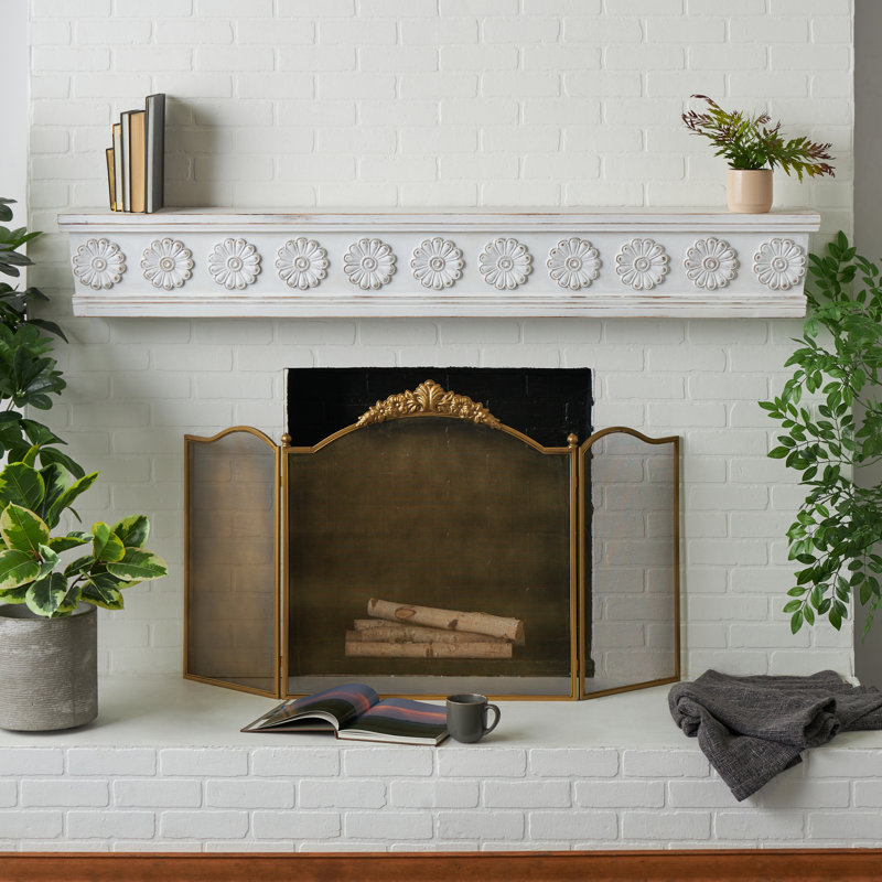 Cole And Grey Wooden Floral Wall Shelf With Brown Distressing, 10"H x 72"W x 8"D