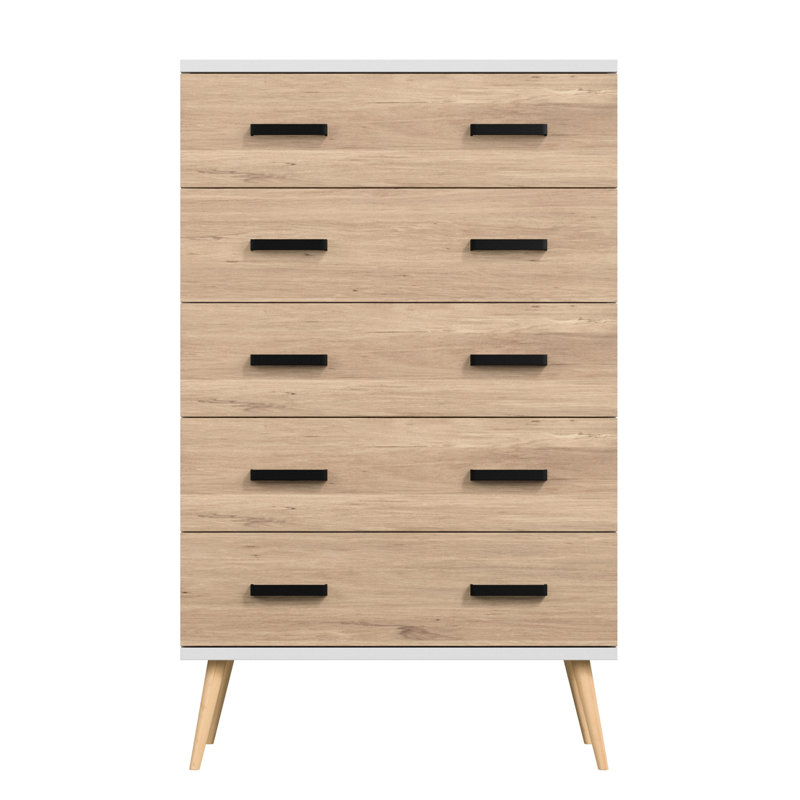 Classic 5 Drawer Chest, White/Natural Oak