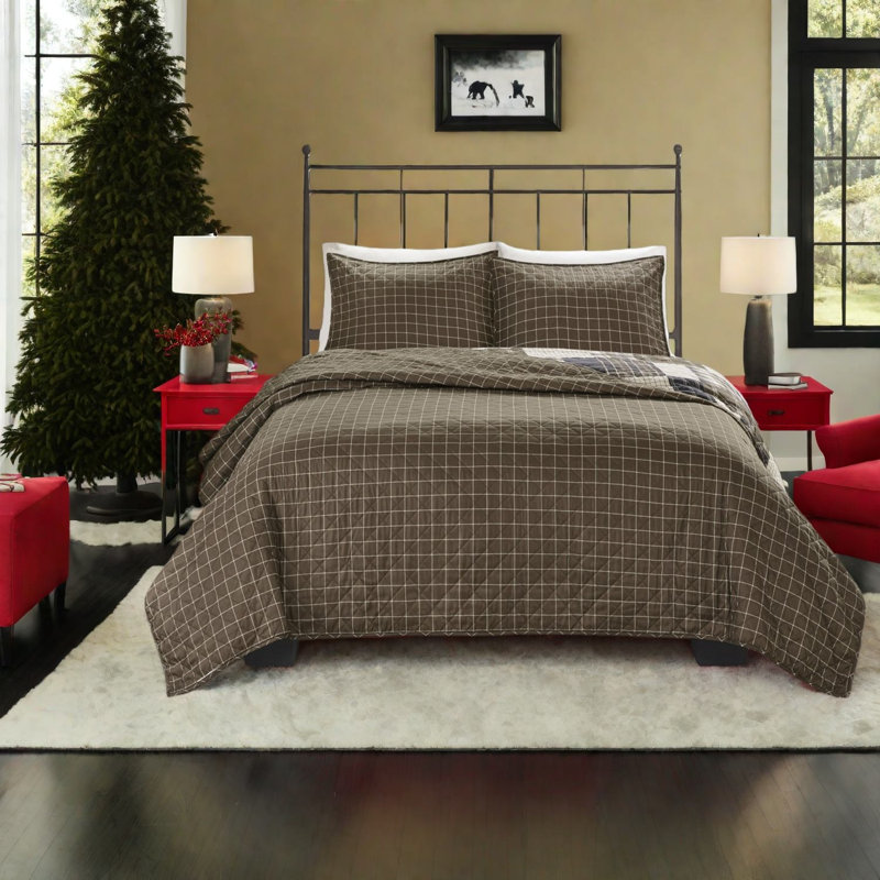 Ensemble de literie réversible 3 pièces rustique, confort en microfibre, élégance pour la chambre à coucher