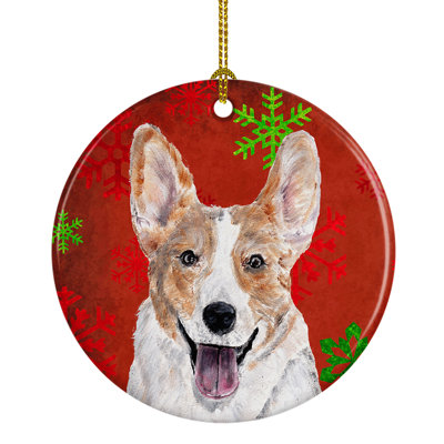 Ornement figurine suspendu en céramique cardigan corgi flocons de neige fêtes