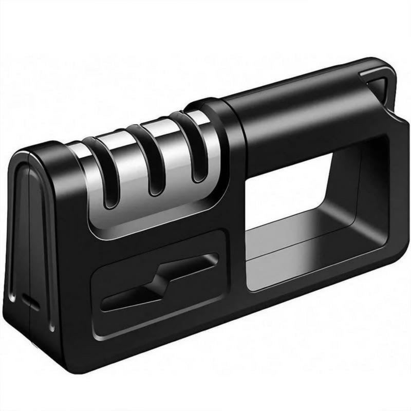 4In1 Knife Sharpener, 3 Stage Manual Sharpener For Sharpening Kitchen Knives (Black)