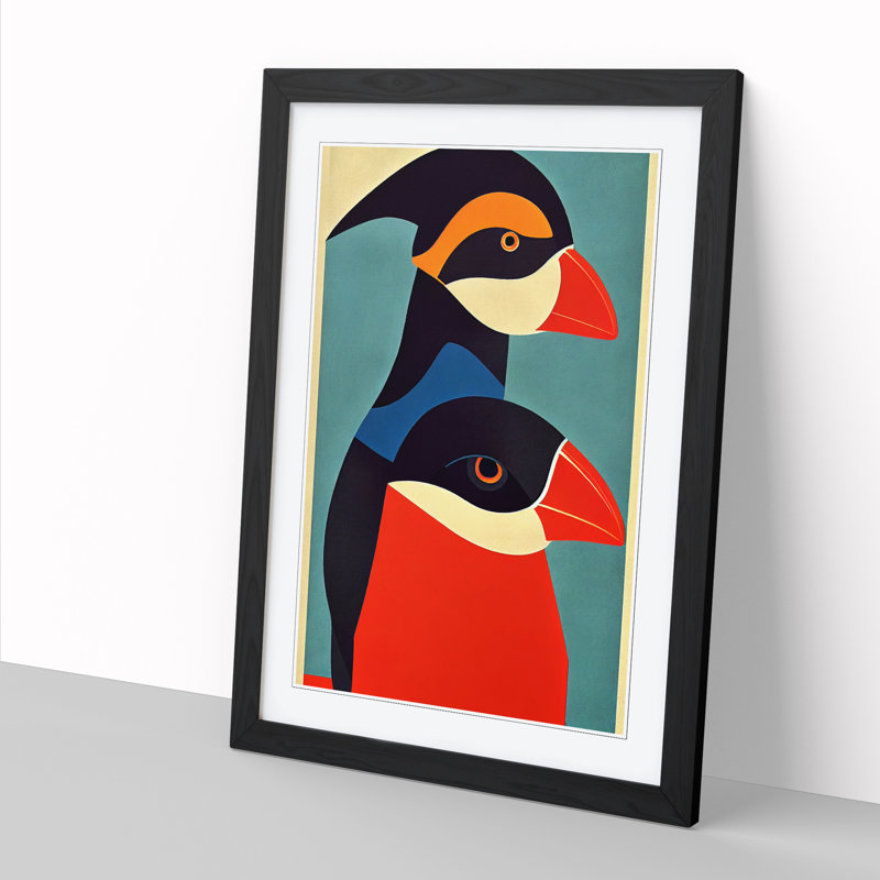 Puffin Art Deco Vol.1 - Single Picture Frame Print, 64cm H x 46cm W x 2cm D, Oak