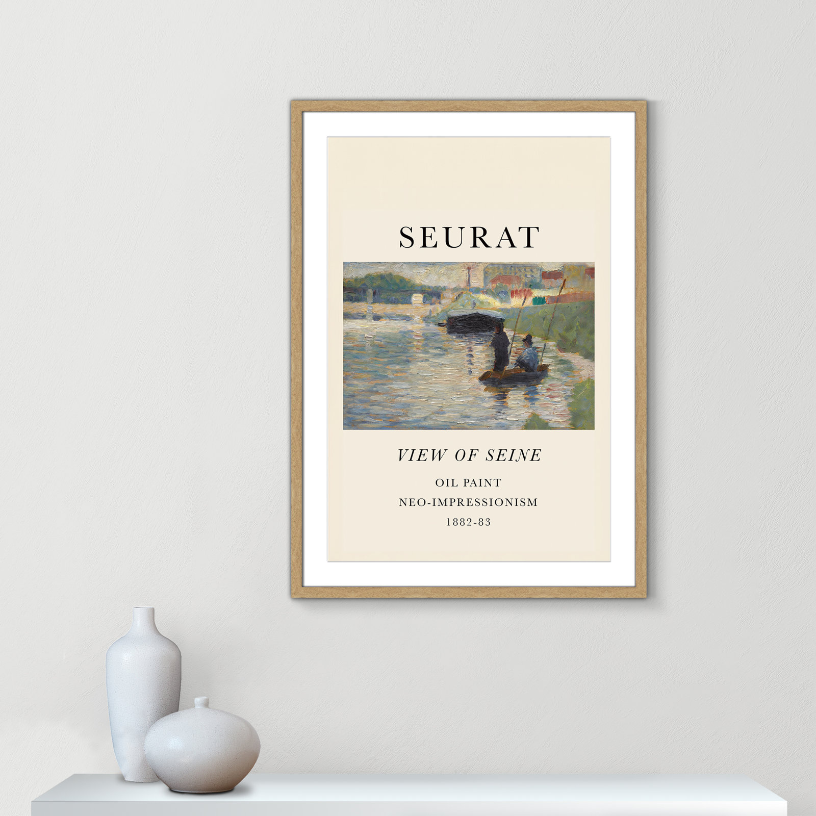 View Of Seine by Georges Seurat, Yes, 19" H x 16" W x 1.25" D, Natural Single Picture Frame