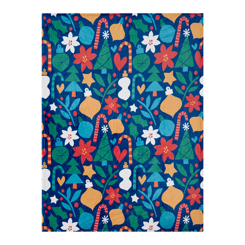 Holiday Icons Printed Plush Throw Blanket