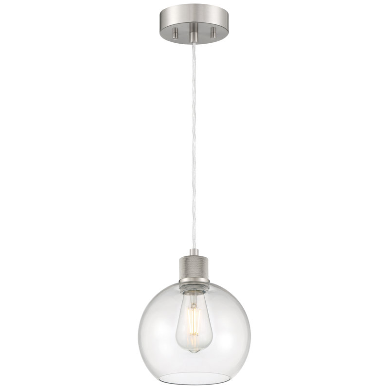 Aarian LED Pendant - Clear Glass - Replaceable LED, Brushed Steel