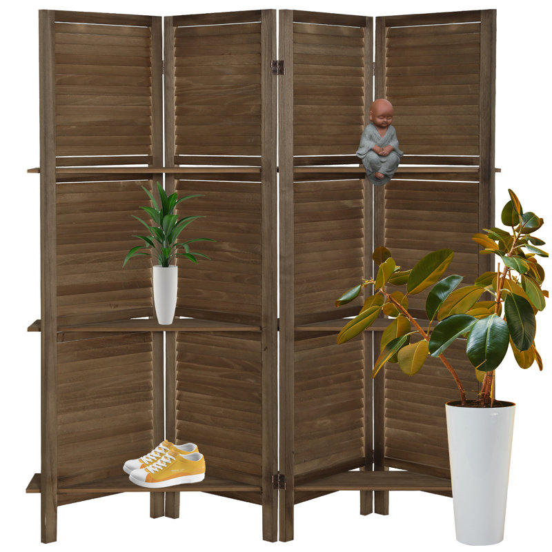 Paravent pliable 4 panneaux avec tablettes Ecomex, H 66,9 po x l 62,8 po x P 15,7 po, Brun