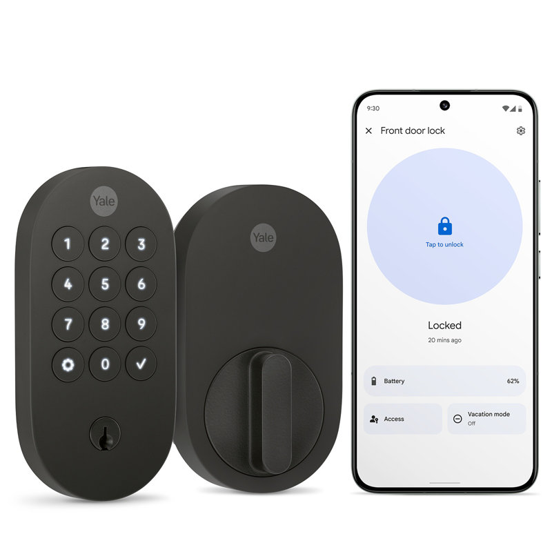 Serrure intelligente avec clé Yale, Noir mat