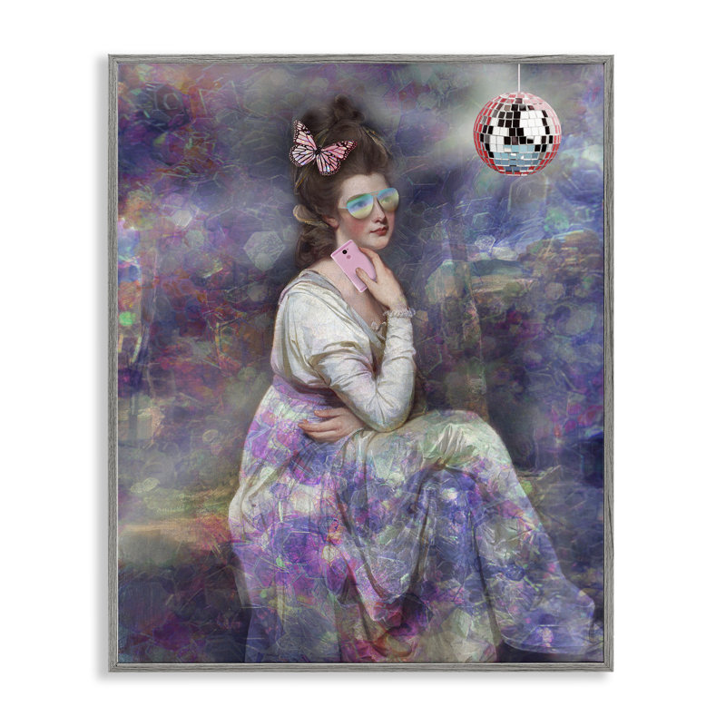 Femme intemporelle avec boule disco, estampe numérique de George Romney, Cadre gris, H 20 po x l 16 po