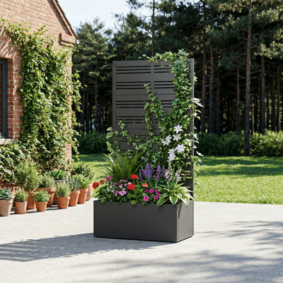 Metal Planter Box with Trellis with Wheels