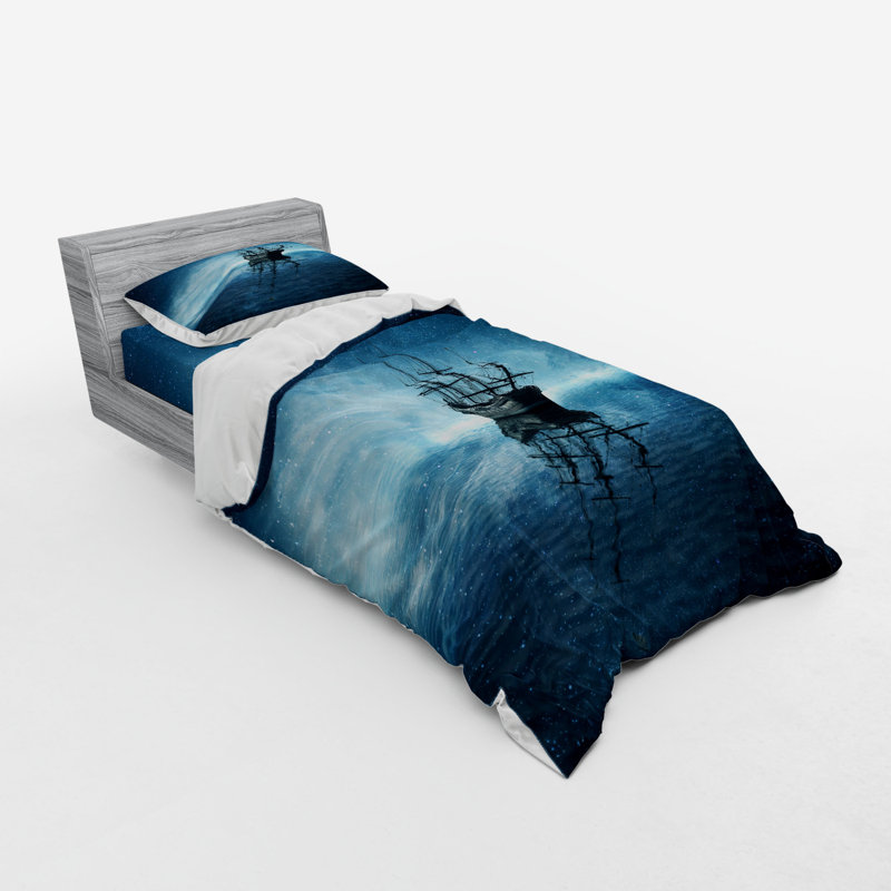 Ensemble de housse de couette Pirate Ship Ship on Sea with Starry Night Sky Water Reflection