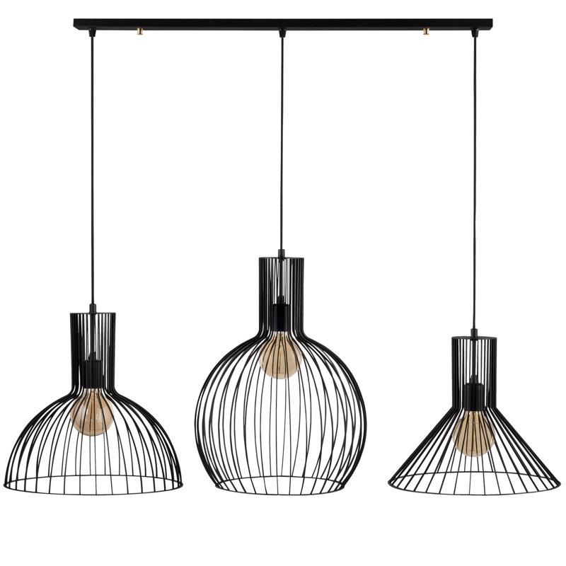 Industrial Black Chandelier, Adjustable Height, 62.2 x 15.0 x 62.2 inches | Iron Body, 3 x E27 Max 40W Sockets | Elegant Modern Design for Living Room, Dining Room & Entryway | IP20 Rated, Durable & Stylish