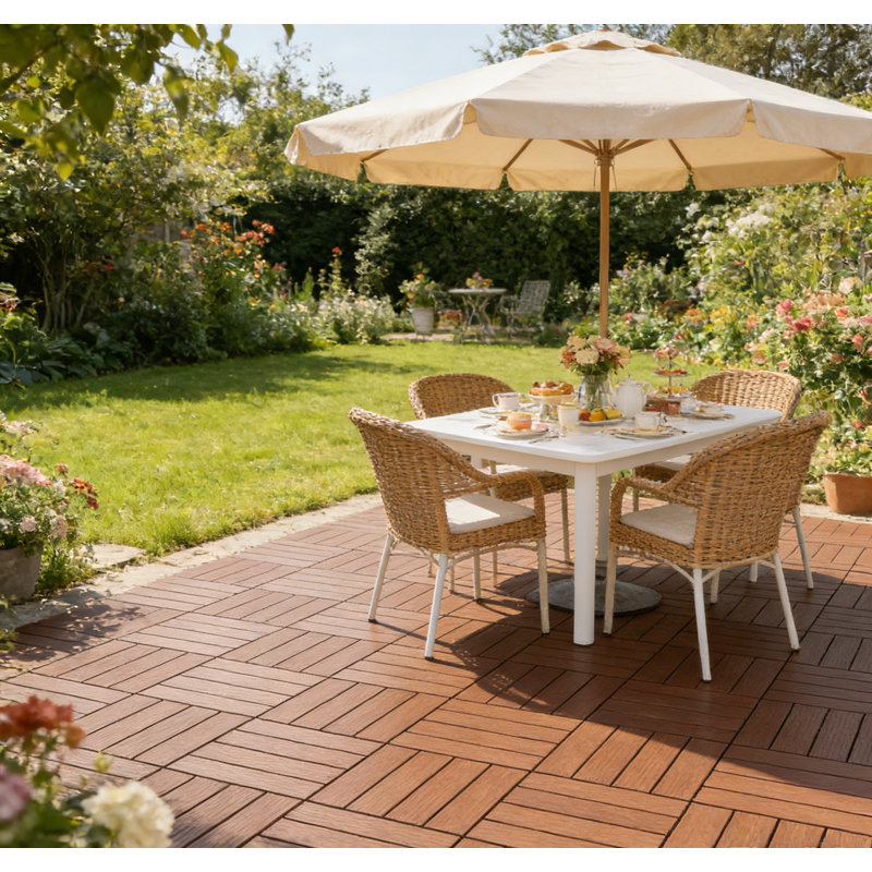 30.5cm L x 30.5cm W Plastic Interlocking Deck Deck Tile Kit, Brown