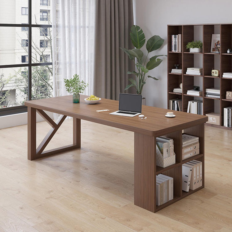 Nut-brown Rectangular Solid Wood desk, 29.53" H x 70.87" W x 31.5" D