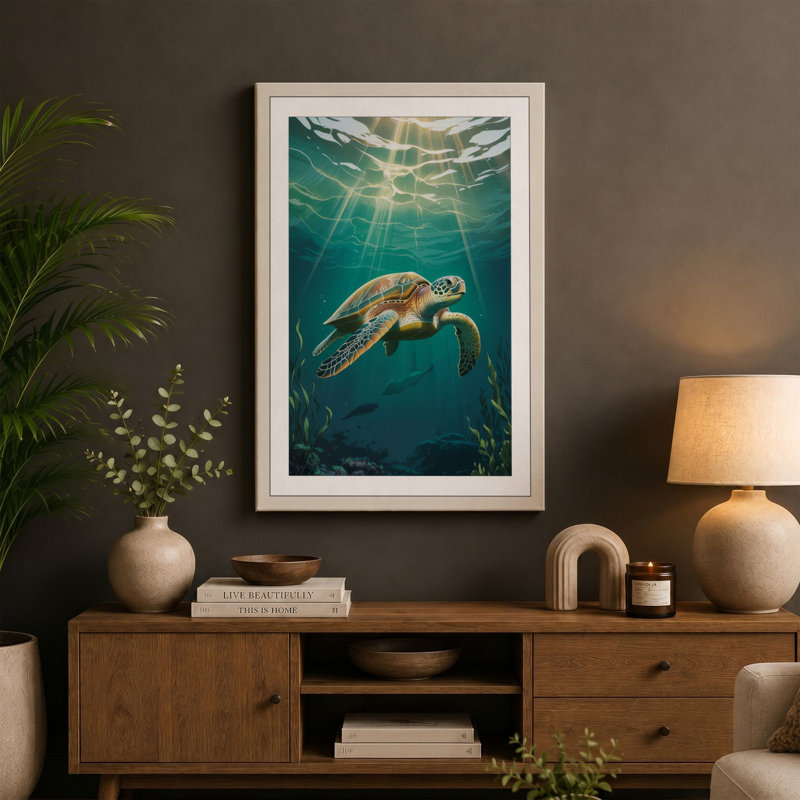 Turtle in Light Coastal - Wrapped Canvas, 24x16 - 61.0 x 40.6 cm, White Border