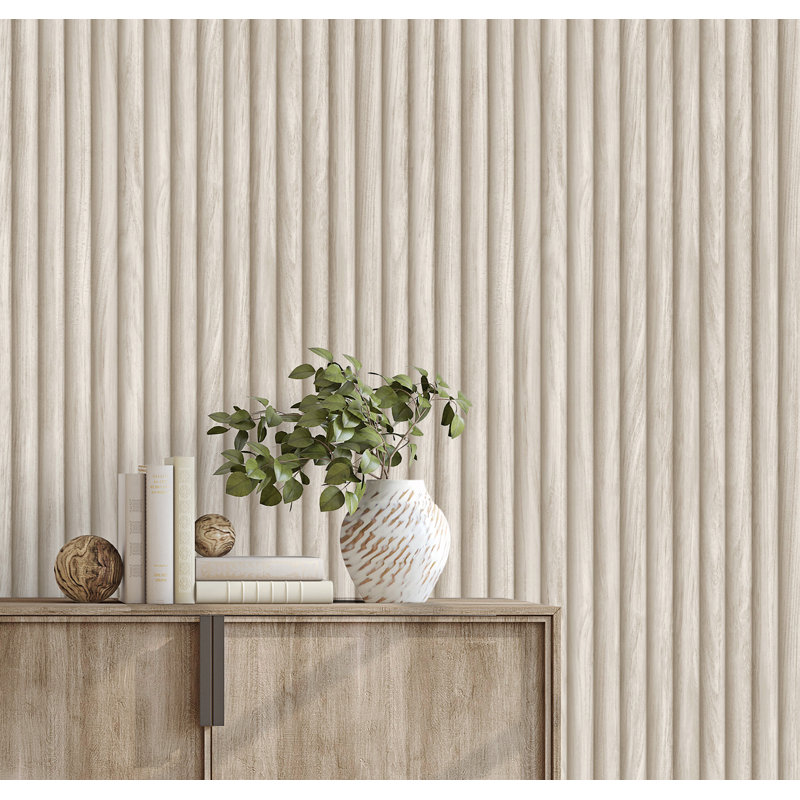 Fluted Wood Effect Wallpaper, Ash