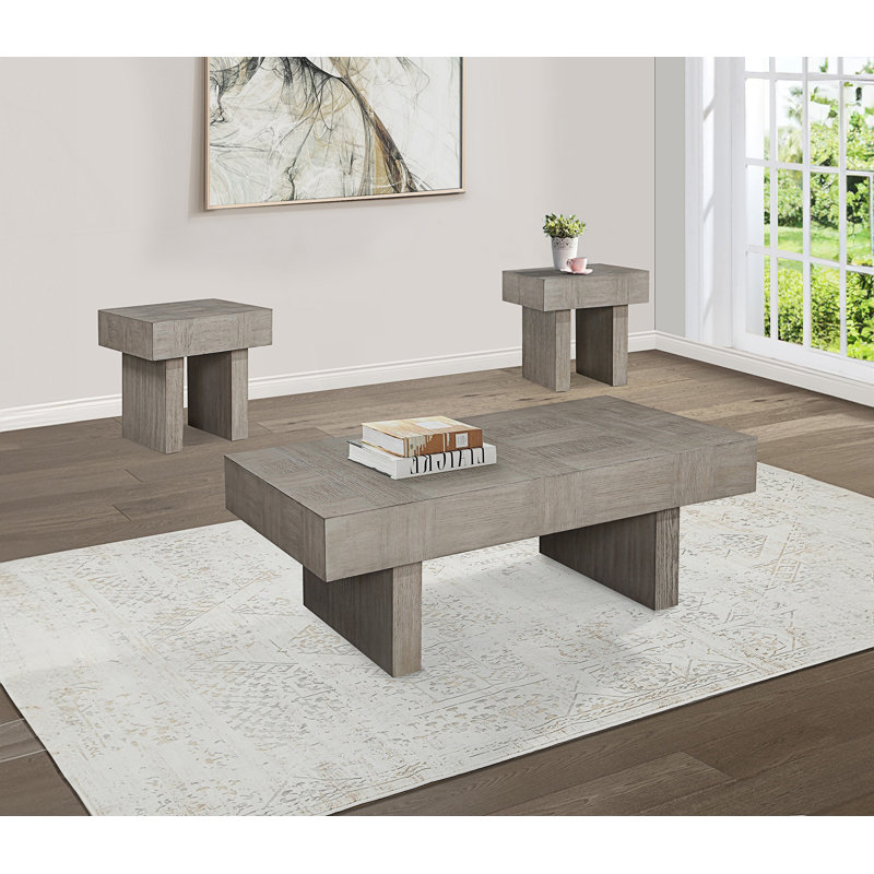 3Pc Table basse de style contemporain 2X Tables de bout Mobilier de salon en bois
