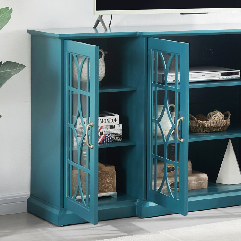 Ambriehl 63'' Buffet Storage Cabinet, TV Stand Up to 70" Console Table with 4 Glass Door and Carved Design