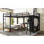 Lit superposé triple en L avec bureau et garde-robe, lit superposé simple TG au-dessus de simple TG avec lit mezzanine double attaché, aucun sommier nécessaire