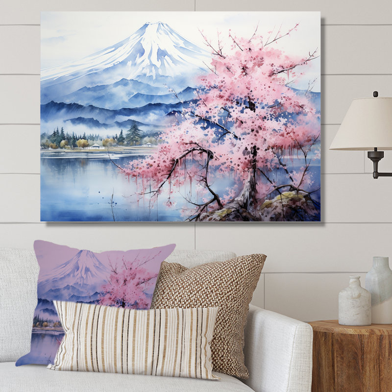 " Cherry Blossom Lake In Japan ", 24" H x 32" W x 1" D, Wrapped Canvas