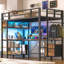 Lit mezzanine pour lit simple avec bureau de jeu en L, lit mezzanine simple avec tiroirs et tablettes de rangement, structure de lit mezzanine à DEL avec prise de courant