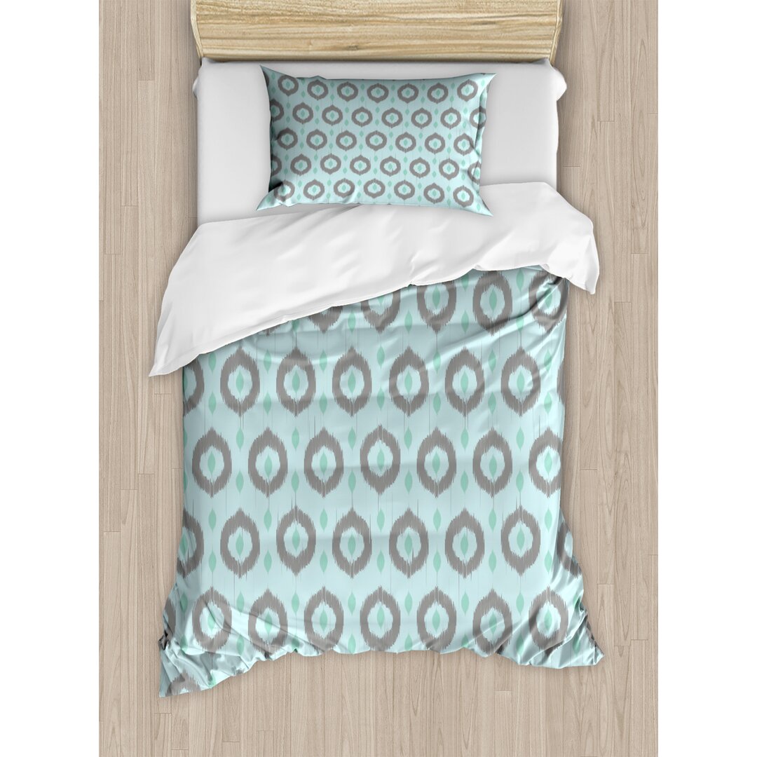 Bettbezug Set, Ikat-Art-Muster, Seafoam, Seafoam Sea Green Taupe