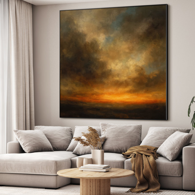 Très grande reproduction d'art sur toile - Dramatic Sunset Sky Fiery Cloudscape Nature, H 36 po x l 36 po