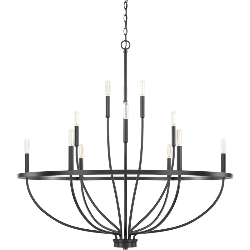 Babson Dimmable Wagon Wheel Chandelier, Matte Black, 12, 40" H x 40" W x 40" D
