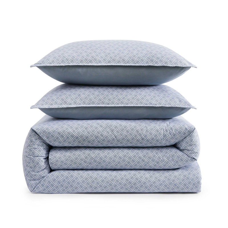 Tommy Hilfiger Trellis Flag Cotton Reversible Blue Duvet Cover Set, King Duvet Cover + 2 King Shams