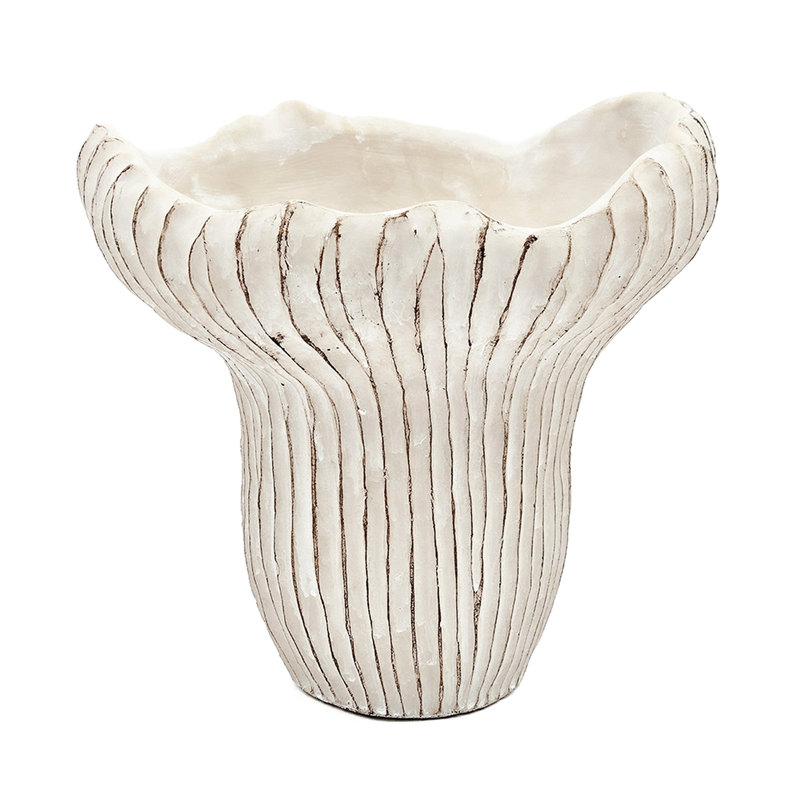 9.3X9x8.7 In Sand And Cement Coral Planter, Weathered Beige Color, Vertical Ridged Texture For Succulents Rooms Inches Planter With Finish, Design, Ideal Trailing Plants Home Decor