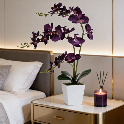 Realistic Artificial Phalaenopsis Orchid Arrangement In Ceramic Vase - Tall Silk Flower Centerpiece For Home And Table Decor