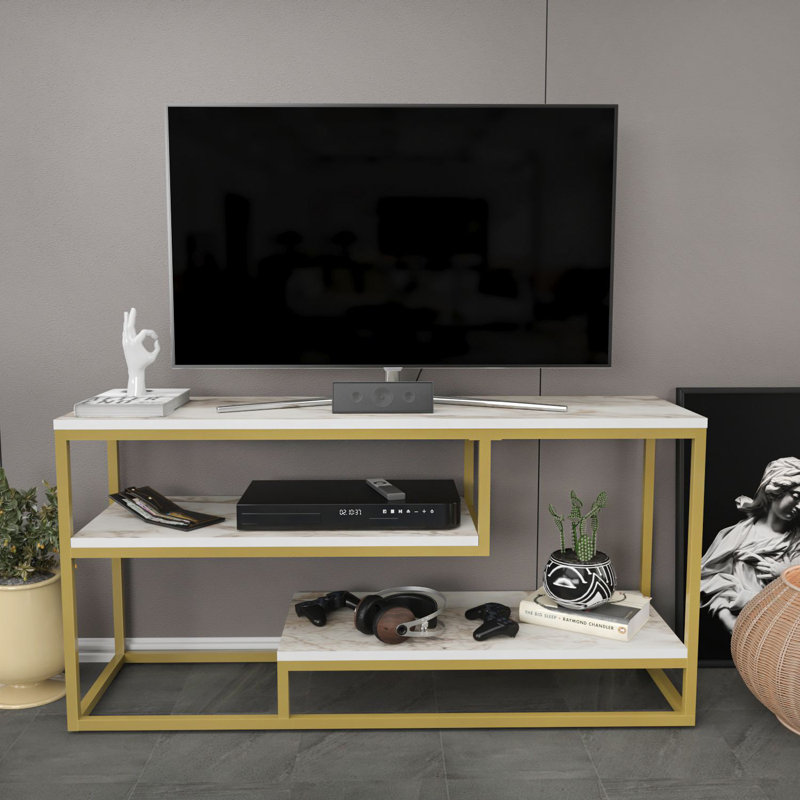 Modern TV Stand with Ephesus & Gold Finish, 47.2 x 23.6 x 13.9 inches | 100% Melamine Coated Particle Board, Thickness: 0.7 inches | Stylish Marble Design, Perfect for Living Room & Entertainment Spaces, Durable & Elegant