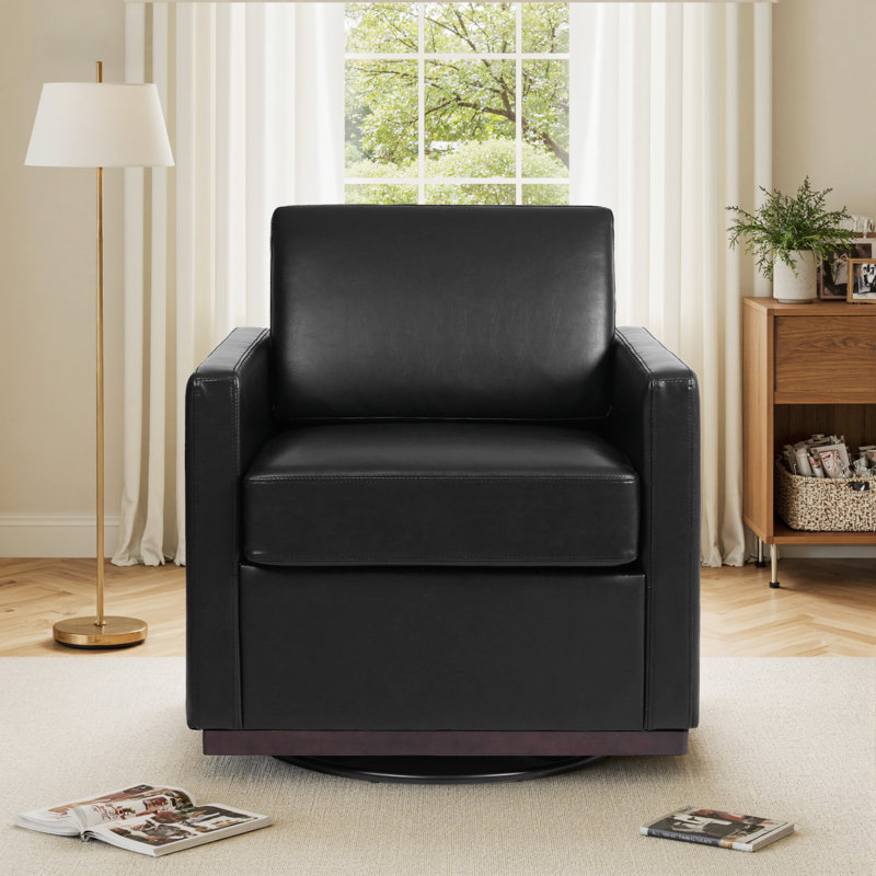 Fauteuil rembourré pivotant, Similicuir noir