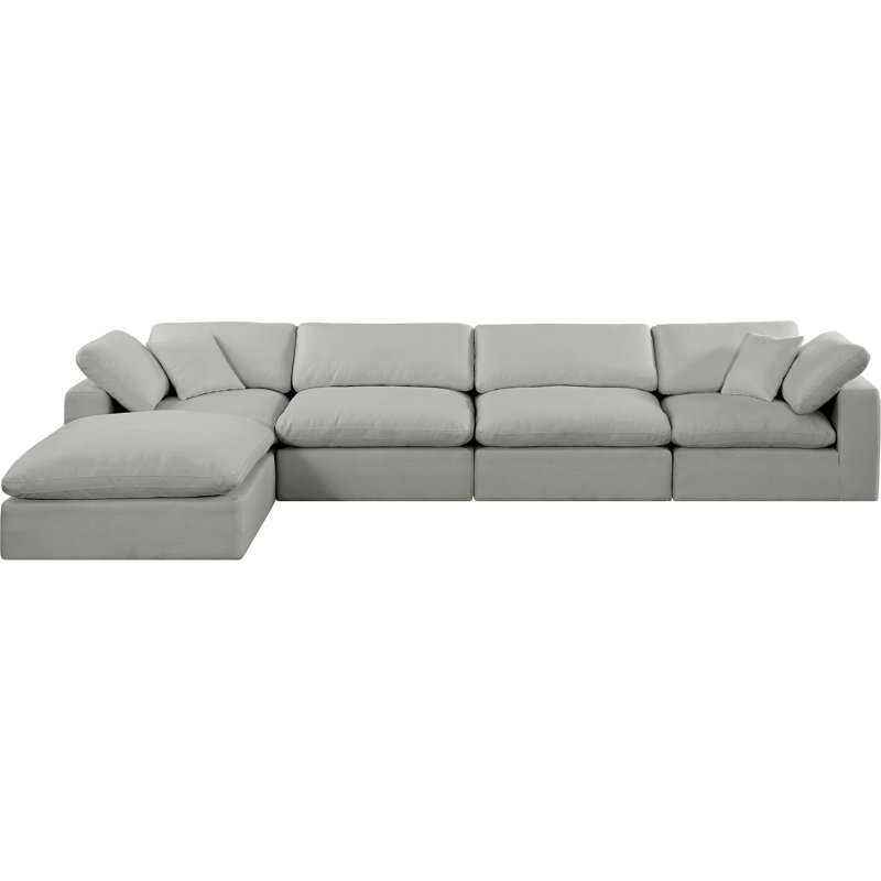 Canapé modulaire 5 pièces rembourré, Tissu gris texturé en lin