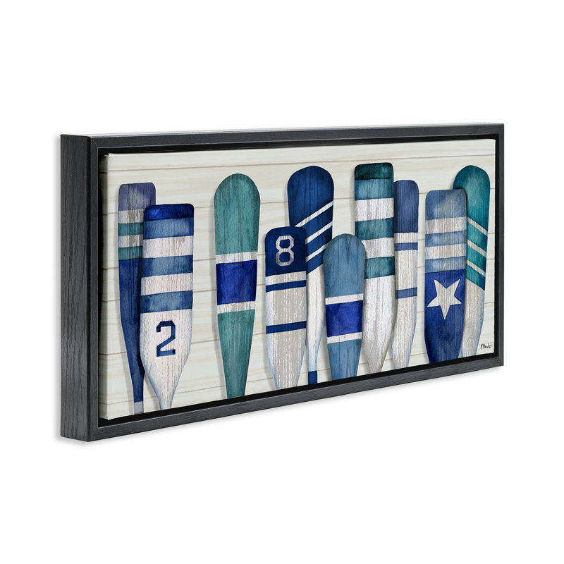 «Port Oars», art nautique encadré noir sur toile flottante par Paul Brent, H 11 po x l 25 po, Cadre flottant noir de jais
