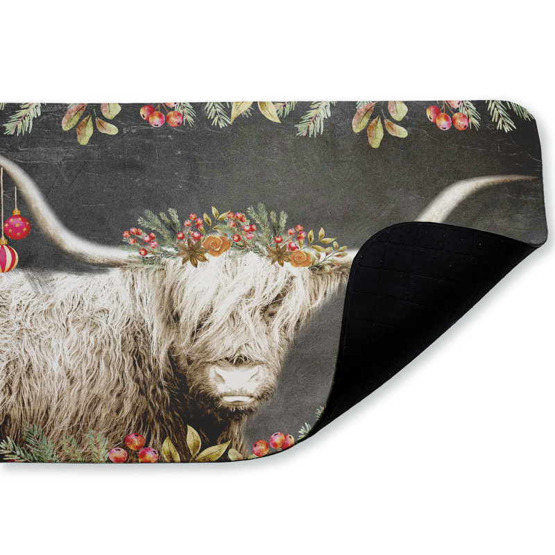 Tapis de sol Highland Christmas, imprimé par Kim Allen, 30 po x 18 po
