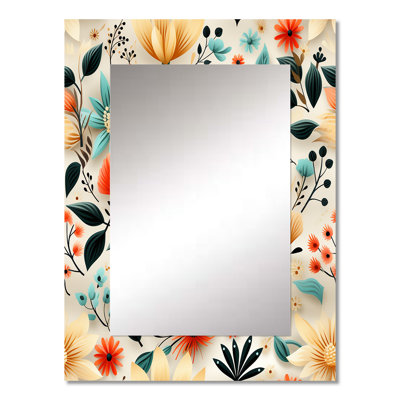Breaanna Multicolor Tribal Fusion Floral Pattern - Floral Unique Wall Mirror, Cottage Mirror, Printed Metal Art